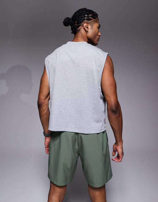 4505 - Cropped tanktop van katoen met sneldrogende afwerking in gemêleerd grijs, 3 van 5
