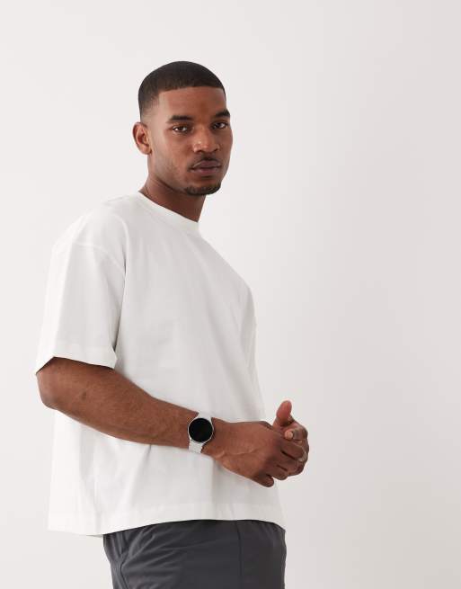 4505 - Cropped trainingsshirt van zwaar sneldrogend katoen met rechte pasvorm in wit , 3 van 5