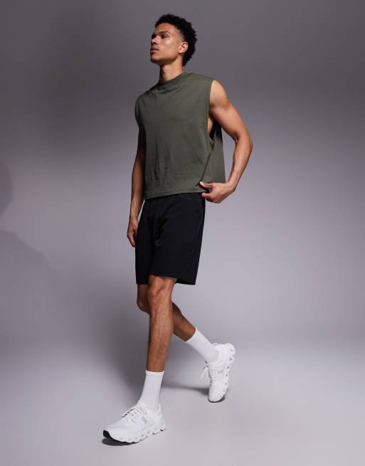 4505 - Cropped trainingstanktop van katoen met sneldrogende afwerking in kaki, 2 van 5
