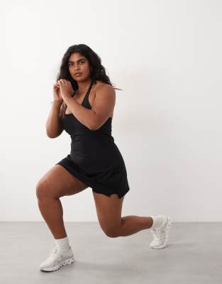4505 Curve Active Halter Neck Tennis Dress With Under Shorts In Black
