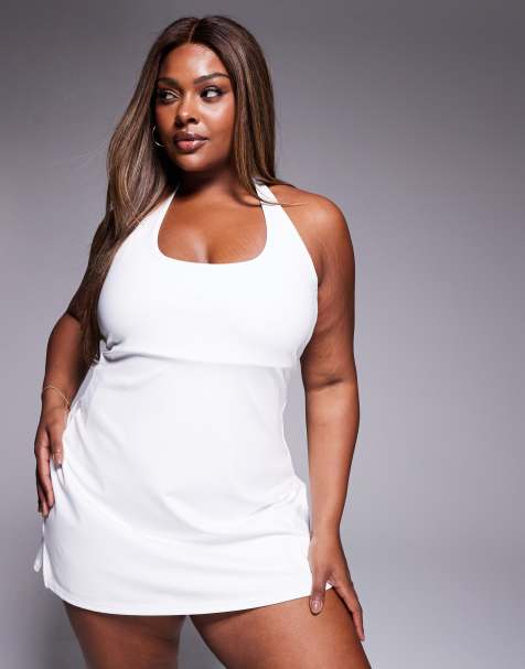 4505 Curve active halterneck tennis dress with under shorts in white - view 1