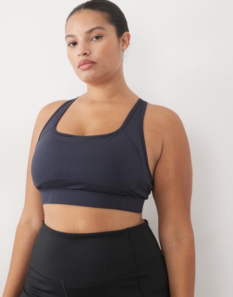 4505 Curve active medium support cross back sports bra with removable padding in navy - view 1