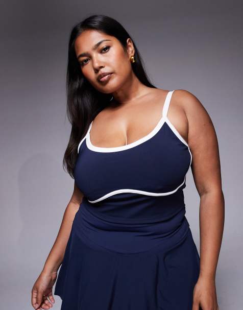 4505 Curve active singlet with inner bra and piping in navy - view 1