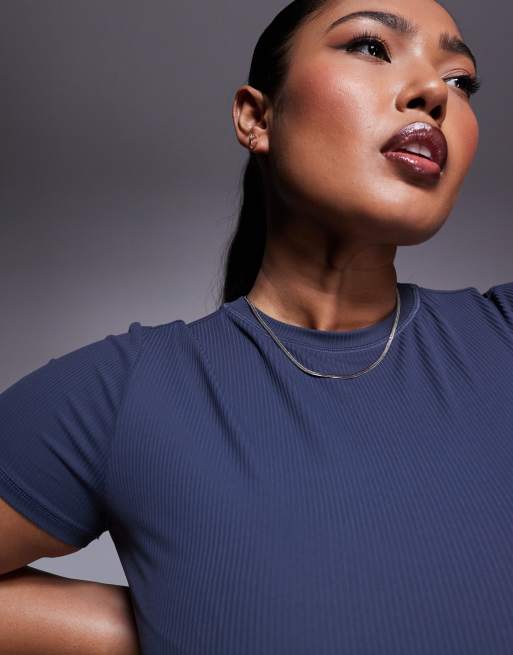 4505 Curve – Blågrå, mjuk, ribbad tränings-t-shirt i kort design , 2 av 4