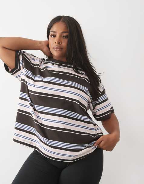 4505 Curve - camiseta oversize de algodón grueso a rayas rosas y marrones - view 1