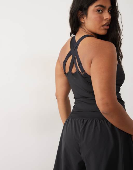 4505 Curve - Canotta da corsa attiva a sostegno elevato nera con reggiseno interno e spalline regolabili, 2 di 4