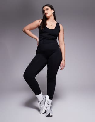 4505 Curve - Glatte, nahtlose Sport-Leggings in Schwarz mit hoher Taille