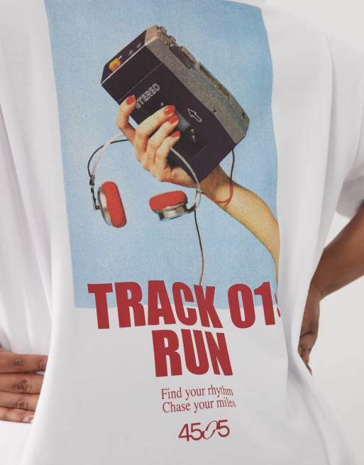 4505 Curve heavyweight cotton oversized t-shirt with retro back print in white, 4 of 4