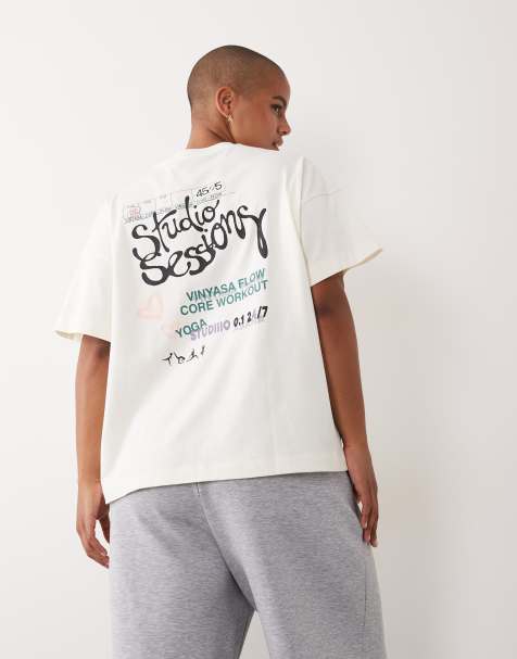 4505 Curve heavyweight cotton oversized t-shirt with studio back print in vintage white - view 1