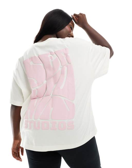 4505 Curve - Hvid oversized T-shirt med 'Serotonin Studio'-print på ryggen i kraftigt materiale , 4 af 4