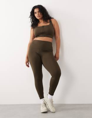 4505 Curve Icon Active Bum Sculpt High Waist Gym Leggings With Stash Pocket In Brown