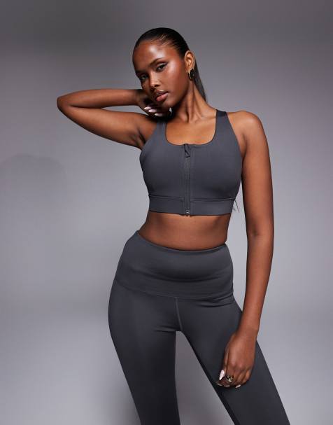 4505 Curve Icon active high support sports bra with removable padding and adjustable straps in smoke gray - view 1