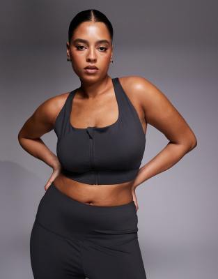 4505 Curve Icon active high support sports bra with removable padding and adjustable straps in smoke grey