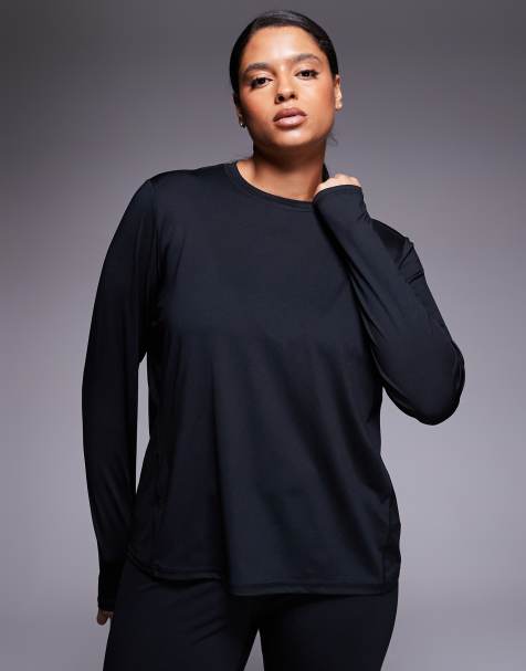 4505 Curve Icon active quick dry long sleeve running top in black - view 1
