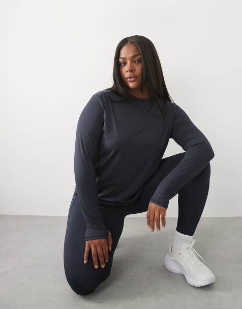 4505 Curve Icon active quick dry long sleeve running top in navy - view 1
