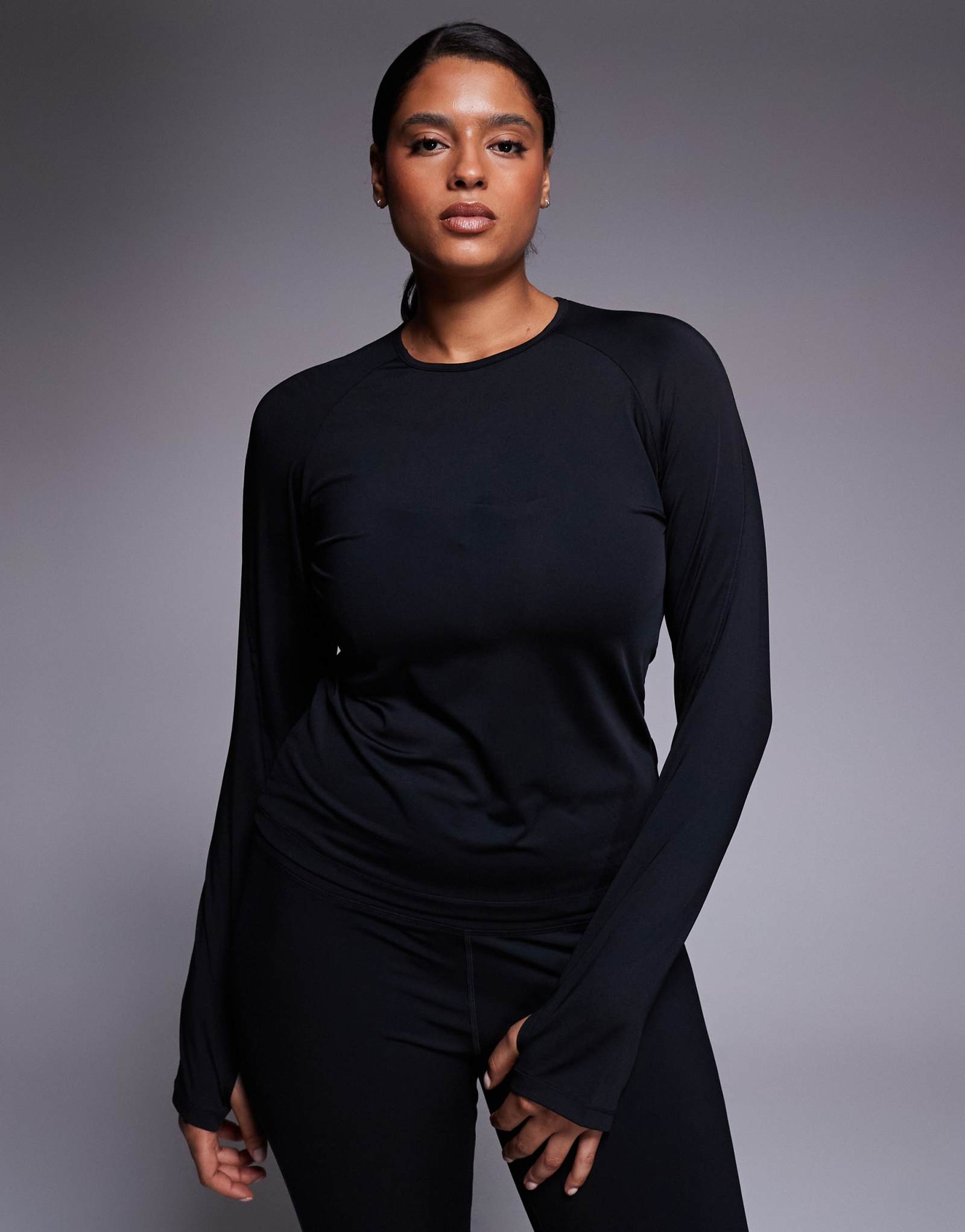 4505 Curve Icon активный быстросохнущий приталенный топ с длинным рукавом черного цвета