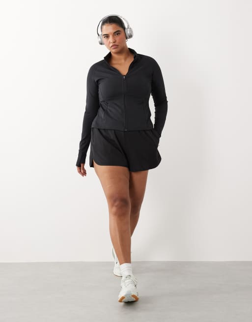 4505 Curve Icon active zip up sculpting long sleeve jacket with zip pockets in black, 3 of 4