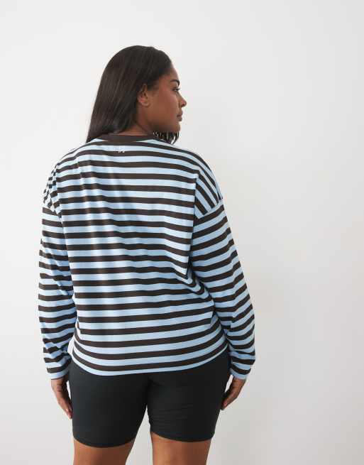 4505 Curve Icon camiseta de manga larga extragrande de algodón grueso a rayas, 2 de 4