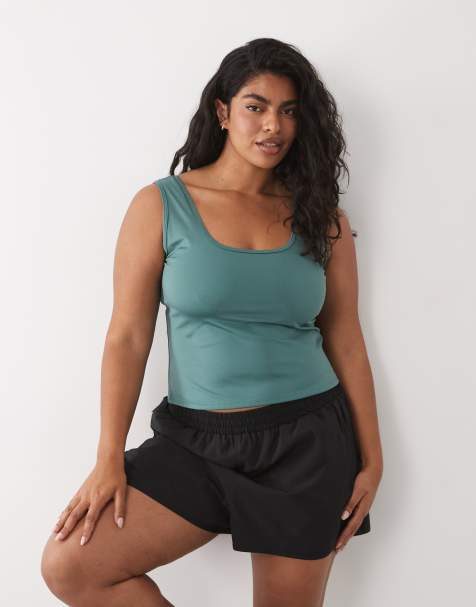 4505 Curve - Icon - Camiseta deportiva ligeramente corta verde salvia de tirantes - view 1