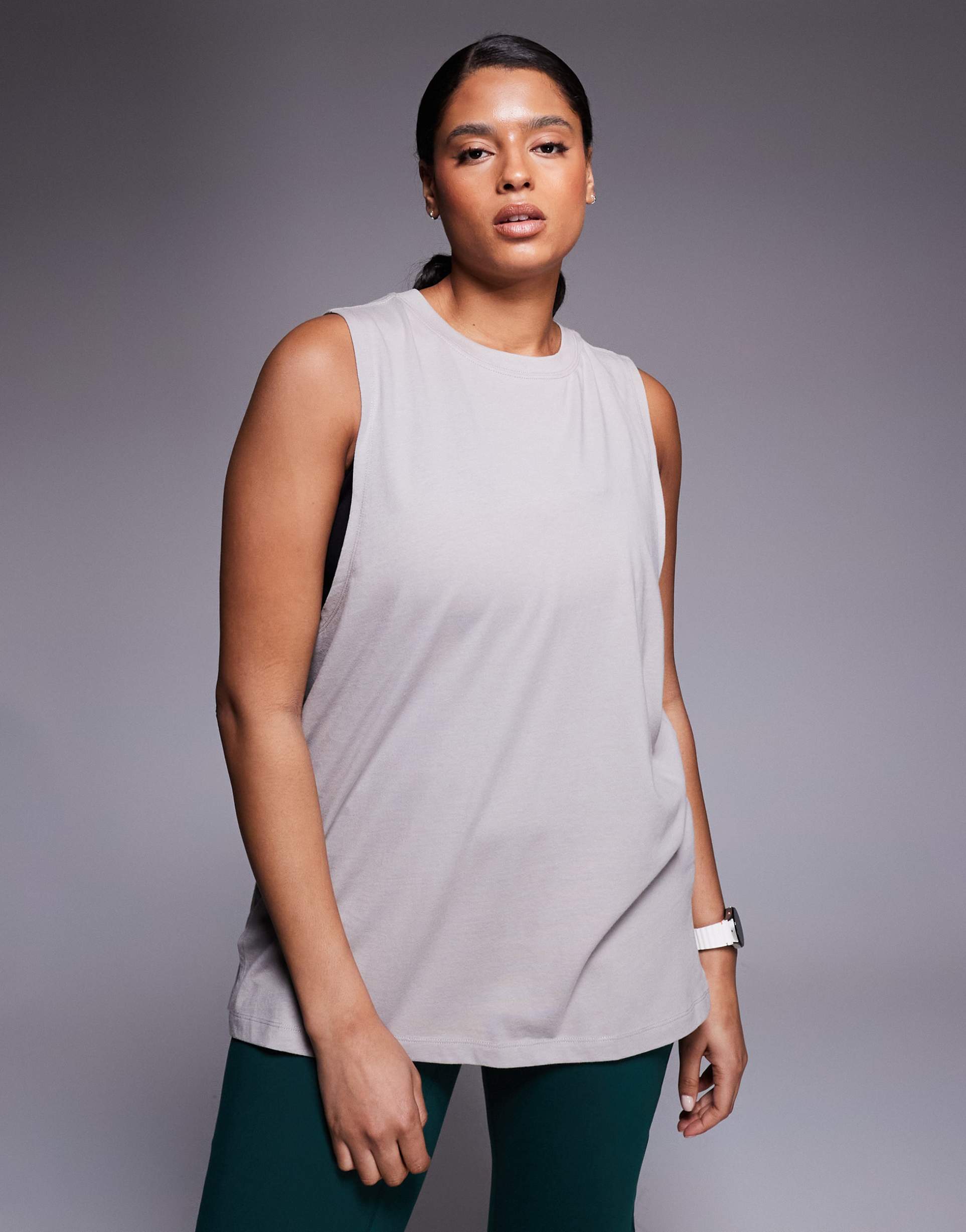 4505 curve icon cotton drop armhole tank top with quick dry finish in ash