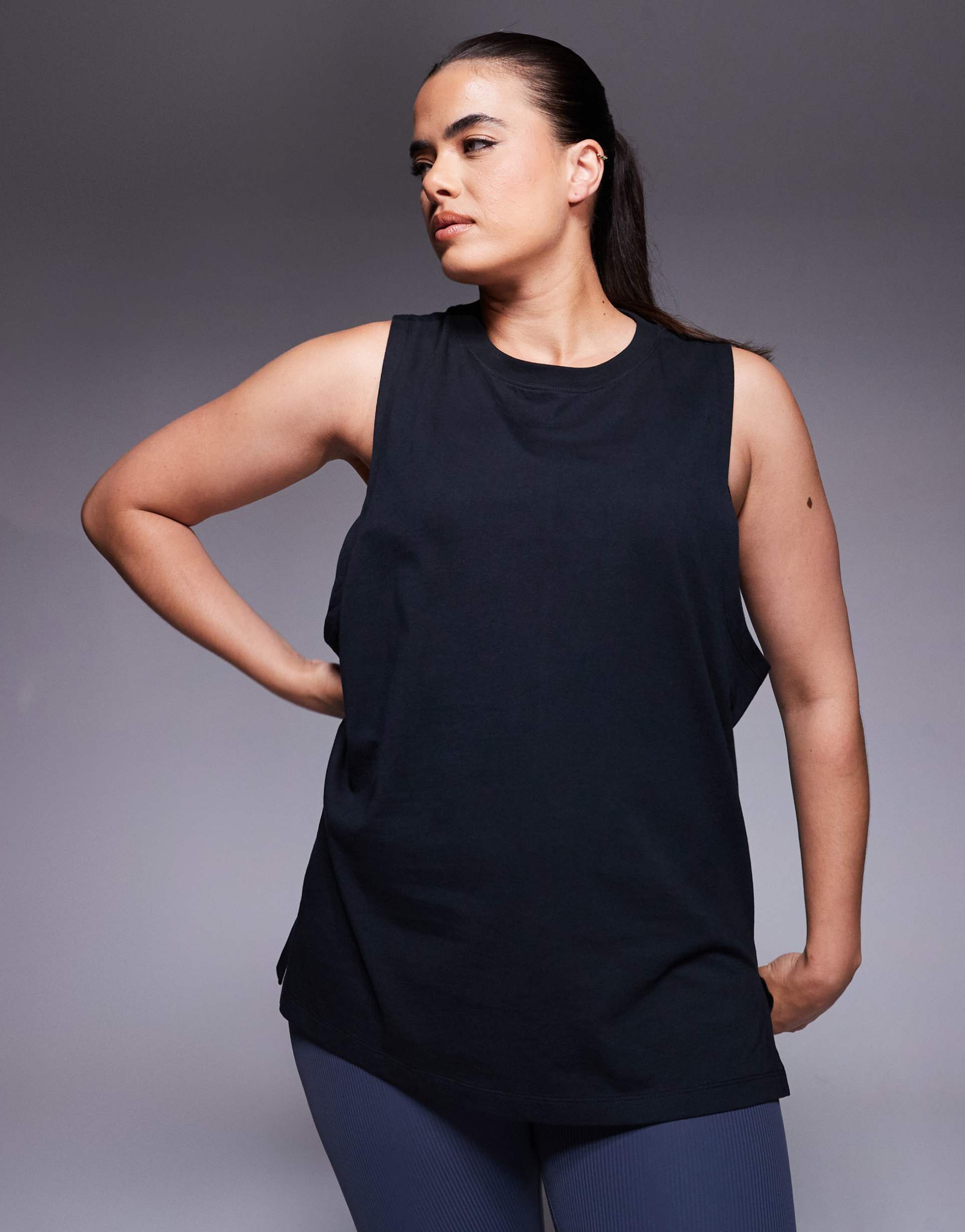 4505 curve icon cotton drop armhole tank top with quick dry finish in black