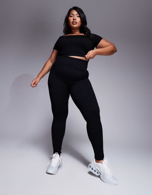 4505 Curve – Icon – Czarne bezszwowe prążkowane legginsy sportowe , 2 z 5