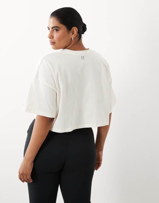 4505 Curve Icon heavyweight cotton cropped t-shirt with quick dry finish in off white, 4 of 4