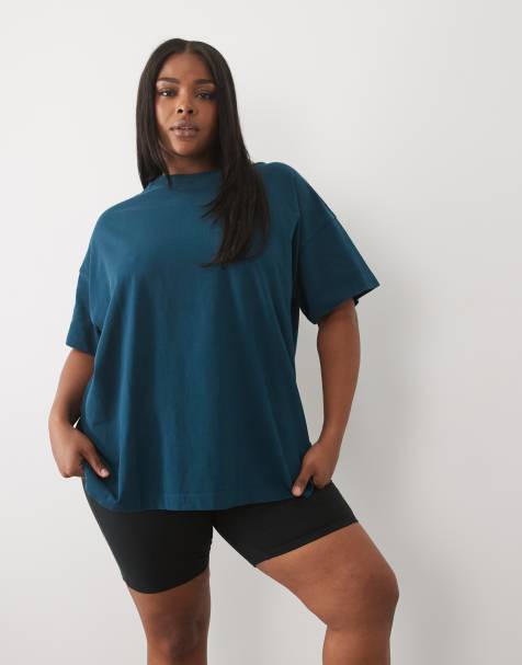 4505 Curve Icon heavyweight cotton oversized t-shirt with quick dry finish in teal blue - view 1
