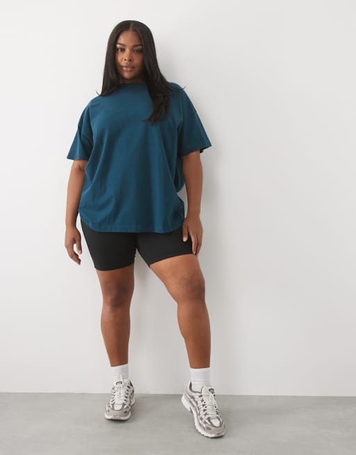 4505 Curve Icon heavyweight cotton oversized t-shirt with quick dry finish in teal blue, 2 of 4