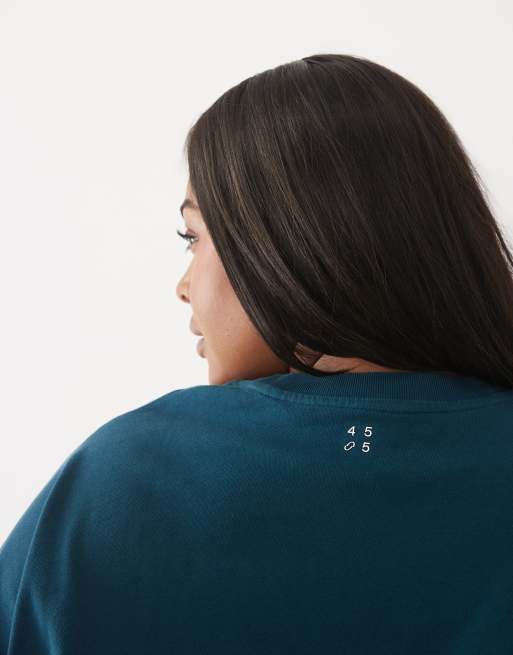 4505 Curve Icon heavyweight cotton oversized t-shirt with quick dry finish in teal blue, 3 of 4