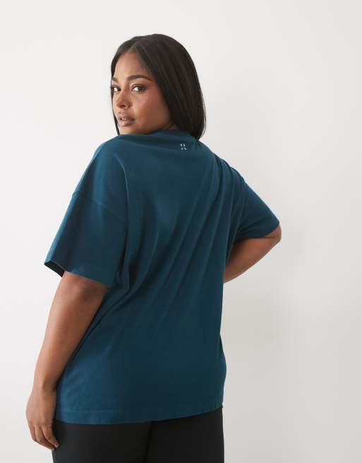 4505 Curve Icon heavyweight cotton oversized t-shirt with quick dry finish in teal blue, 4 of 4