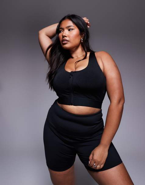 4505 Curve Icon high support zip front sports bra with adjustable straps and removable padding in black high shine - view 1