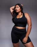 [ASOS] 4505 Curve Icon high support zip front sports bra with adjustable straps and removable padding in black high shine 20 Black high shine