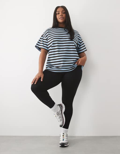 4505 Curve Icon kraftig bomullsoversize-t-shirt med snabbtorkande finish i randigt, 2 av 4