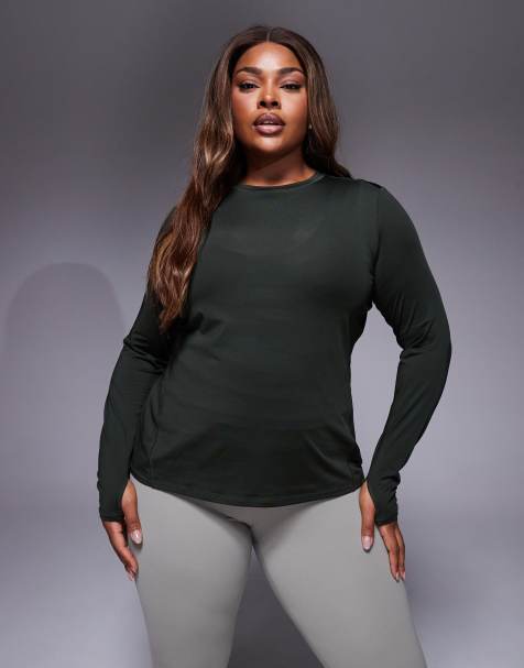 4505 Curve Icon long sleeve quick dry running top in dark khaki green - view 1