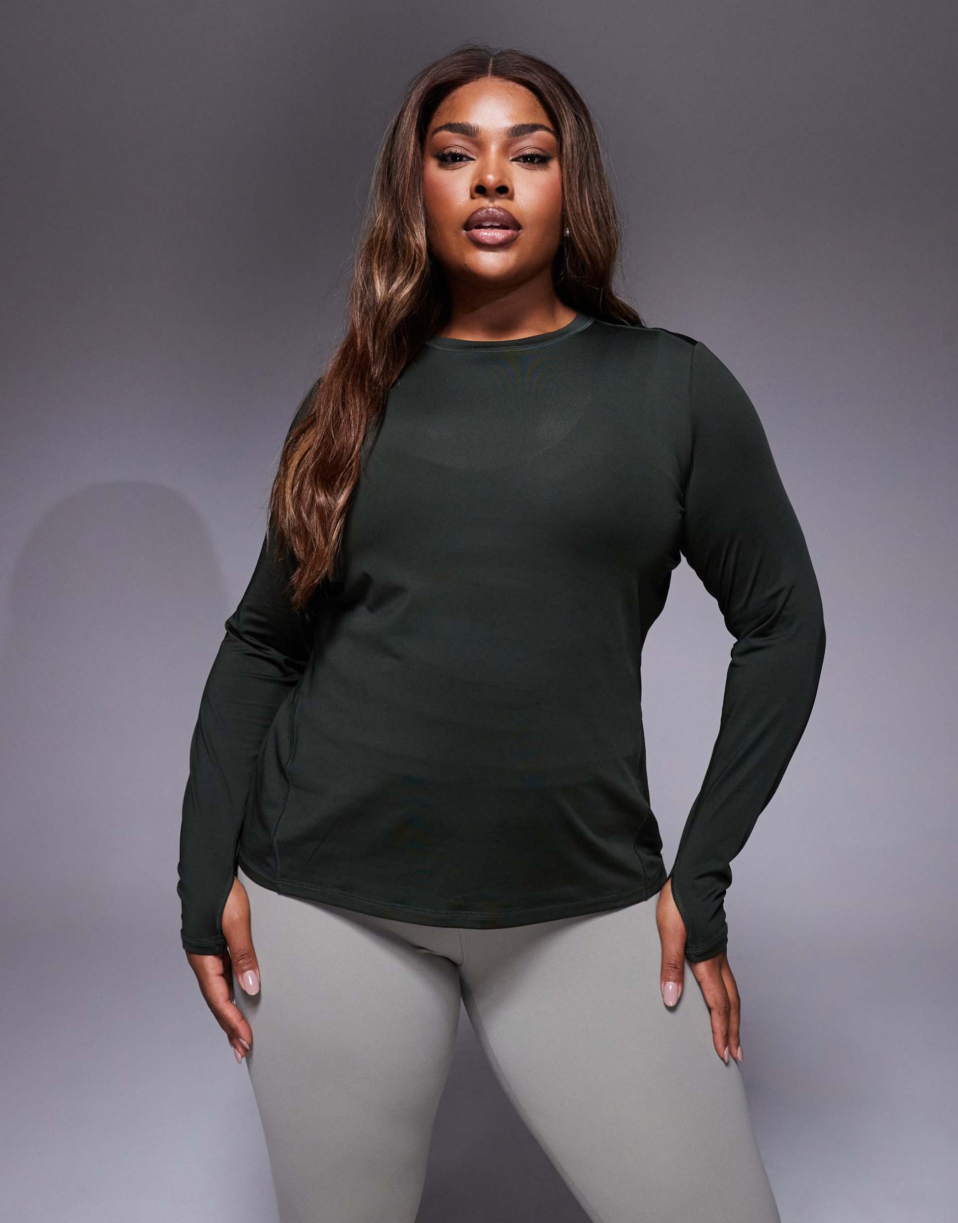 4505 curve icon long sleeve quick dry running top in dark khaki green