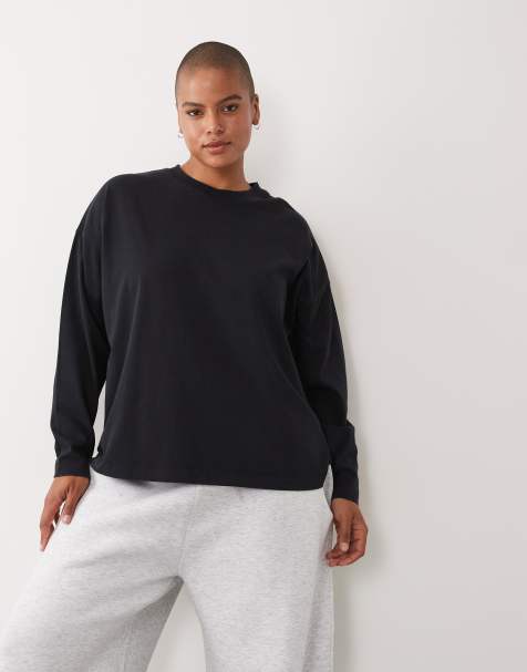 4505 Curve Icon Oversize-Langarm-T-Shirt aus schwerer Baumwolle in verwaschenem Schwarz - view 1