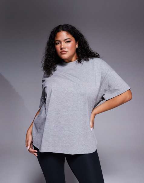 4505 Curve - Icon - Oversized T-shirt van zwaar sneldrogend katoen in gemêleerd grijs - view 1