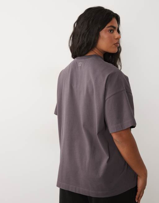 4505 Curve - Icon - Oversized T-shirt van zwaar sneldrogend katoen in grijs met wassing, 4 van 4