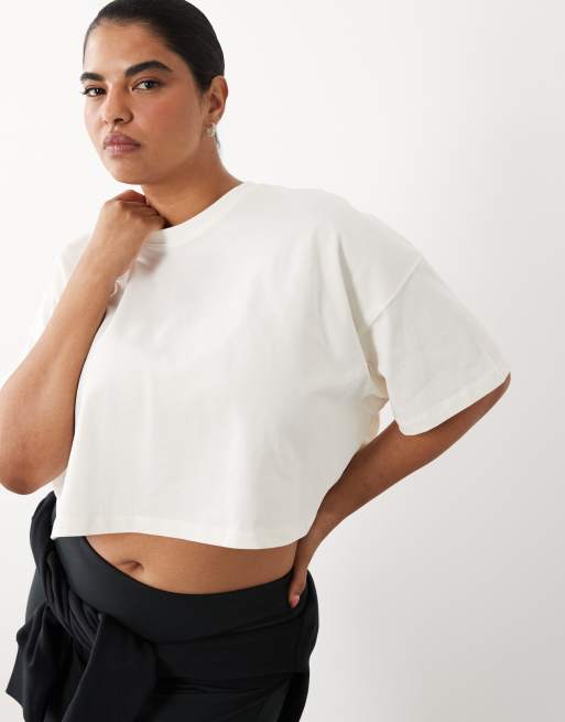 4505 Curve - Icon - Råhvid cropped T-shirt i kraftig bomuld med hurtigttørrende finish, 3 af 4