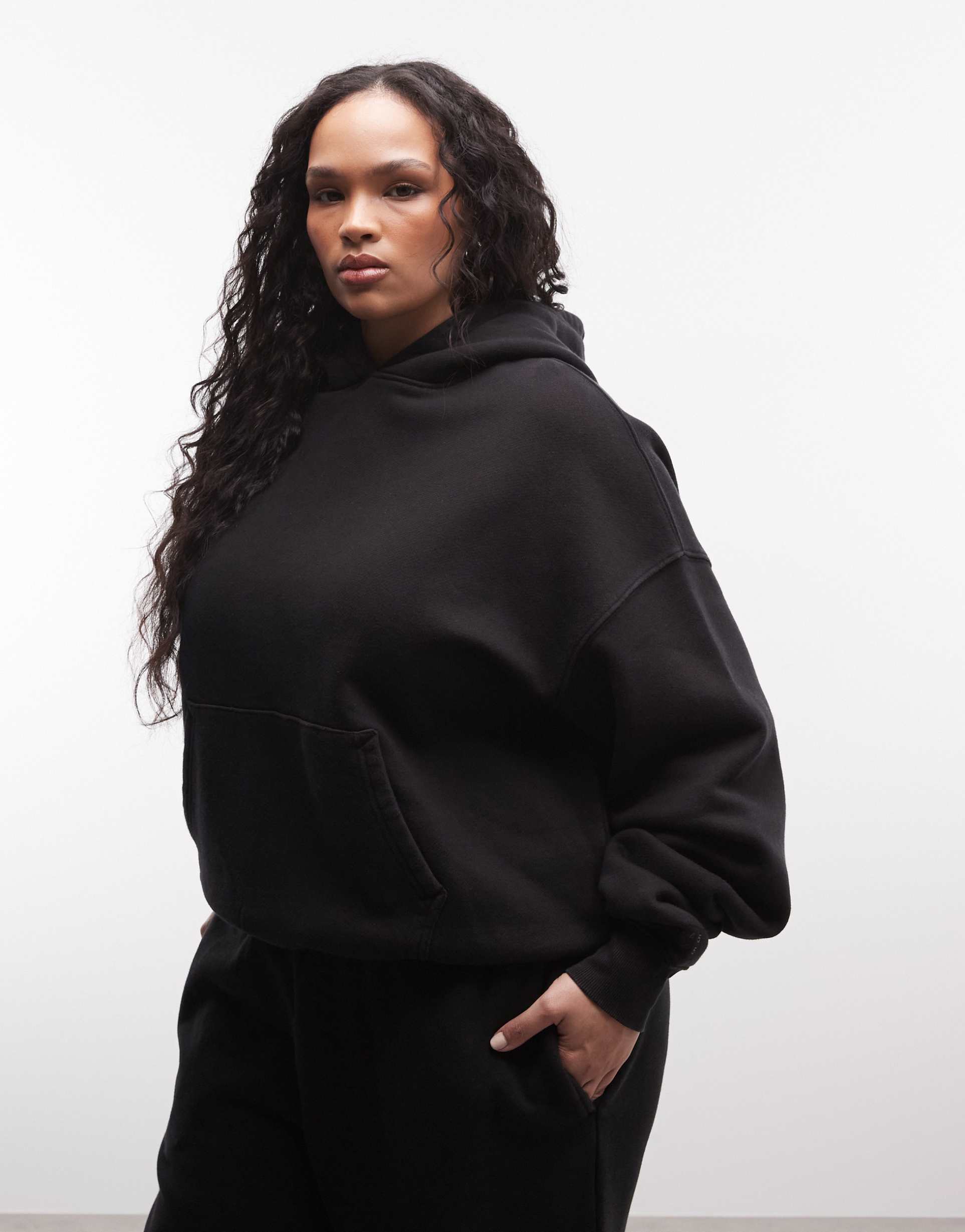 4505 curve icon rest day heavyweight 440gsm cotton cocoon oversized hoodie in washed black