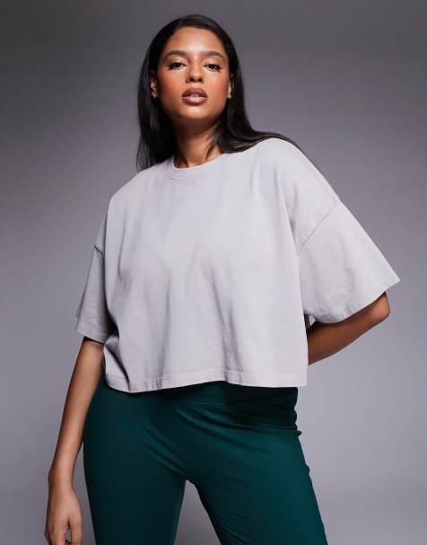 4505 Curve – Icon – Schweres Cropped-T-Shirt aus Baumwolle in verwaschenem Aschgrau mit schnelltrocknendem Finish - view 1