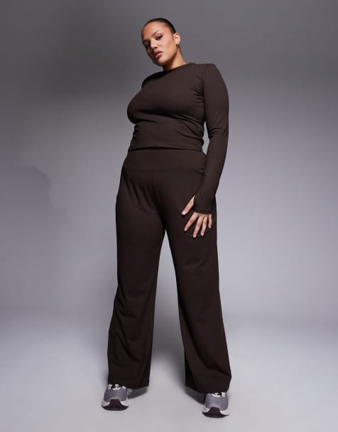 4505 Curve Icon soft touch high rise wide leg dance pants in chocolate - view 1