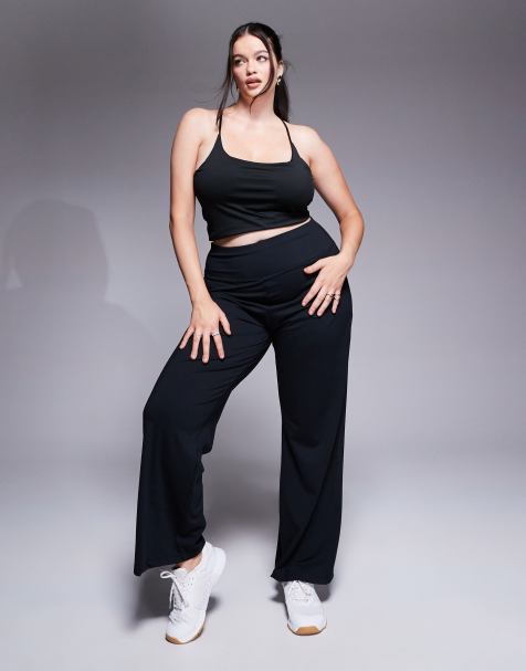 4505 Curve Icon soft touch high waist wide leg dance pants in black - view 1