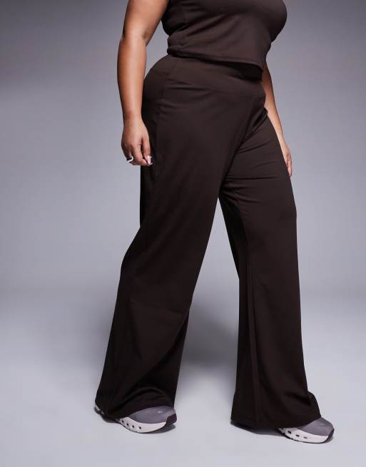 4505 Curve Icon soft touch high waist wide leg dance pants in chocolate , 2 of 5