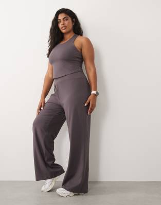 4505 Curve Icon Soft Touch High Waist Wide Leg Dance Pants In Gray