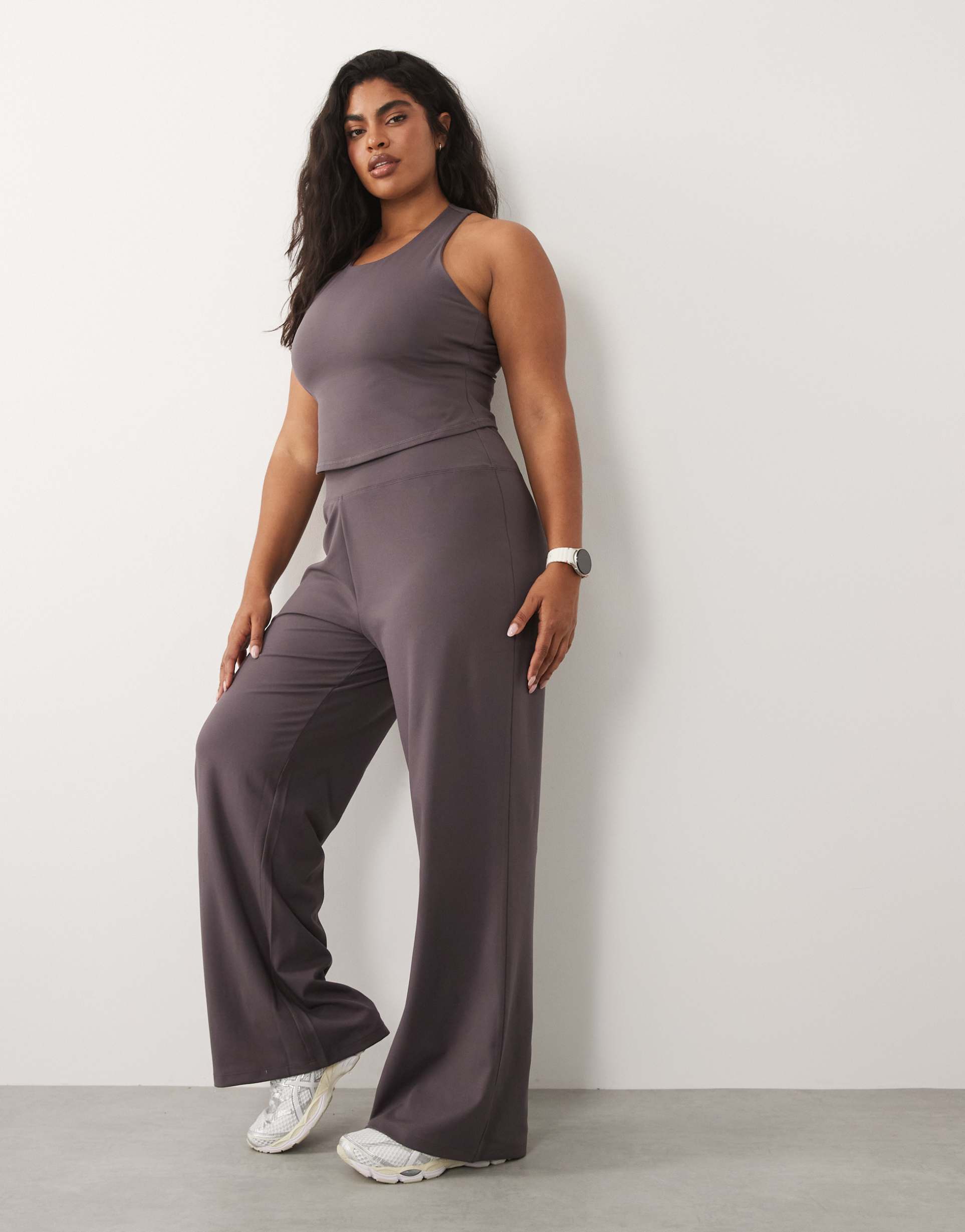 4505 curve icon soft touch high waist wide leg dance pants in storm gray