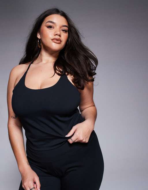 4505 Curve Icon soft touch yoga cami singlet with inner bra in black 