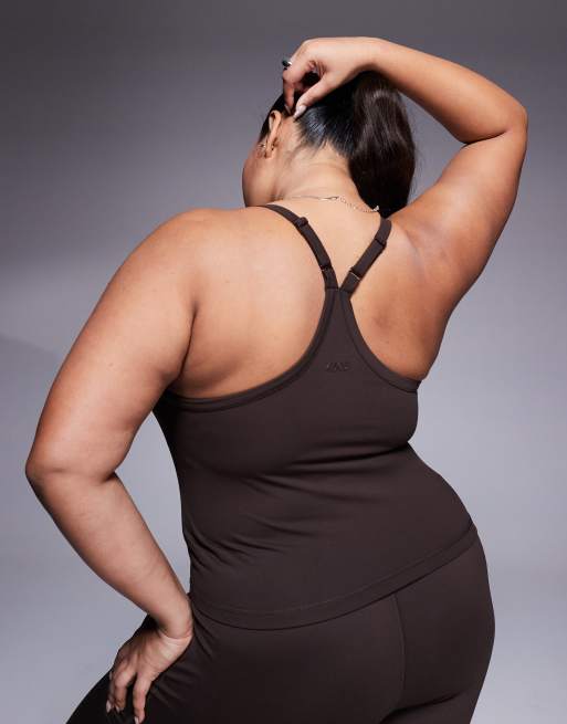 4505 Curve Icon soft touch yoga cami with inner bra and adjustable straps in chocolate