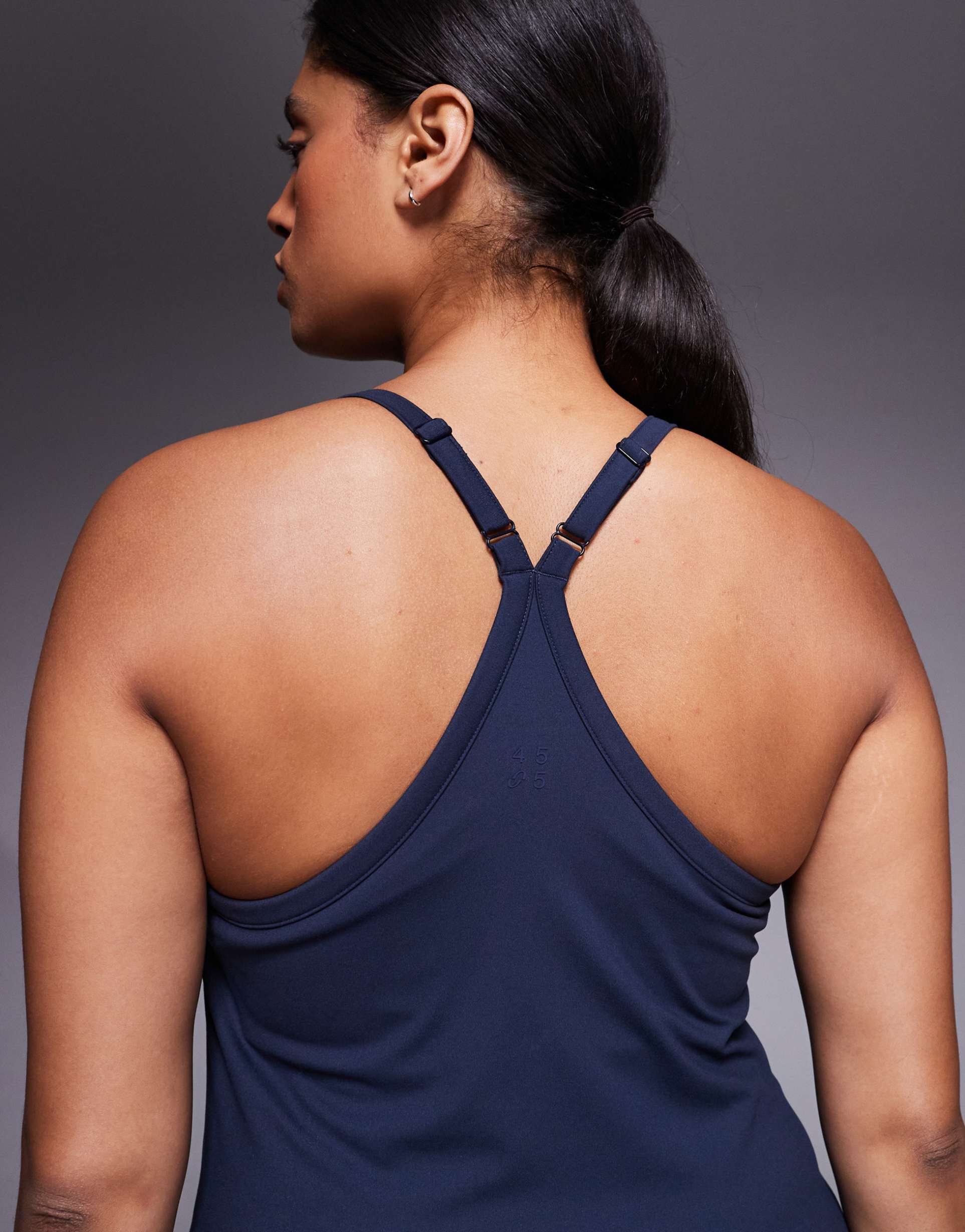 4505 curve icon soft touch yoga cami with inner bra and adjustable straps in midnight navy